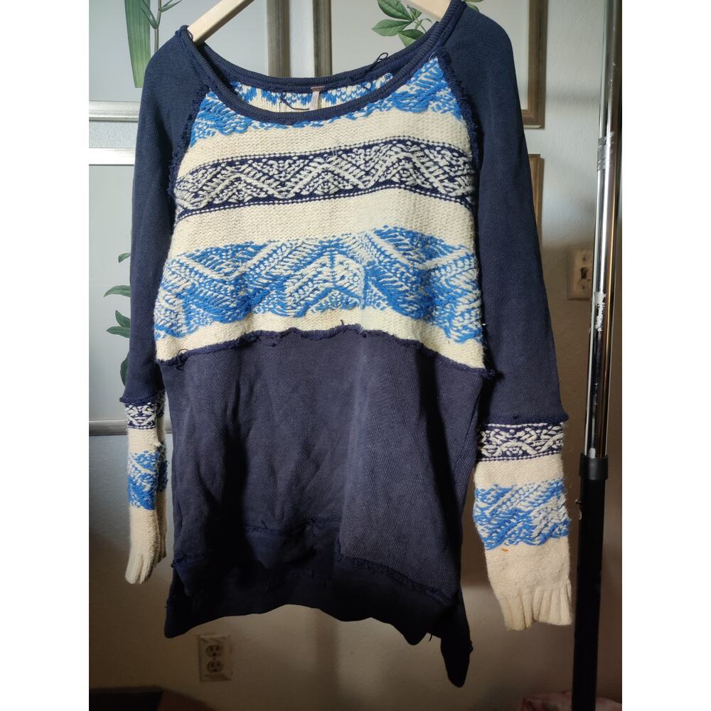 Free People Navy Blue Nordic Knit Thermal Sweater Size M